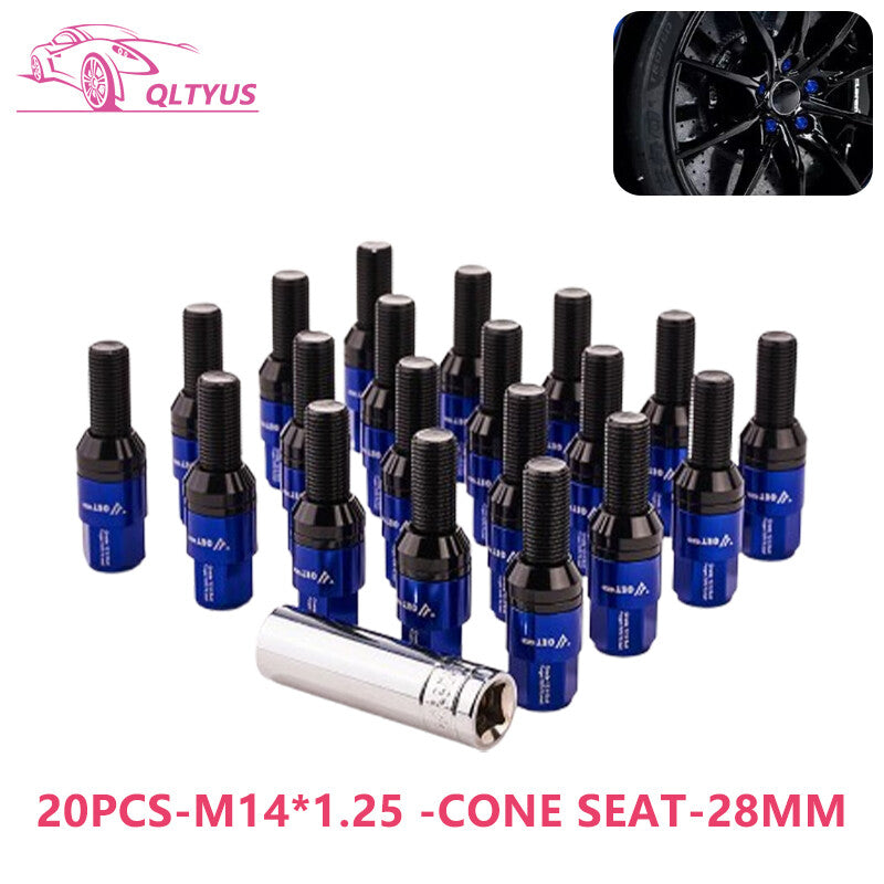 20PC 28mm M14x1.25 Wheel Lug Bolts Cone for Seat Studs Set for Most Aftermarket Blue