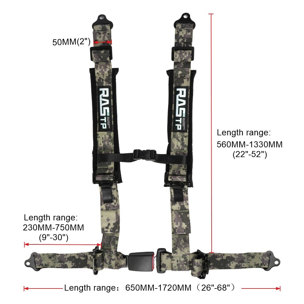2 4-Point Harness Quick Release Safety for Seat Belt+1Pair Shoulder Pads Camouflage
