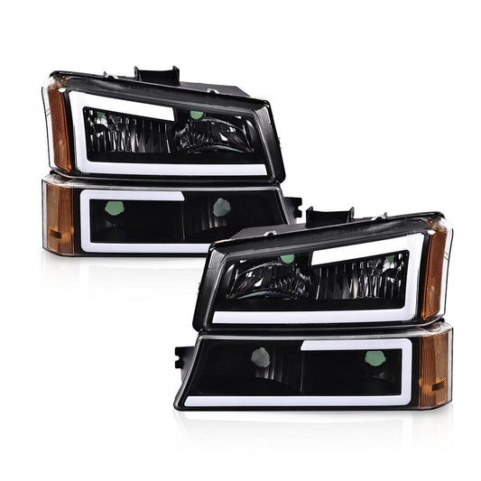 Fits 2003-07 Silverado AVALANCHE LED DRL Transparent Amber Headlights