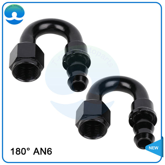 2Pcs 6 AN 180¡ã Degree Push-On Hose End Fittings Push Lock Aluminum BLACK