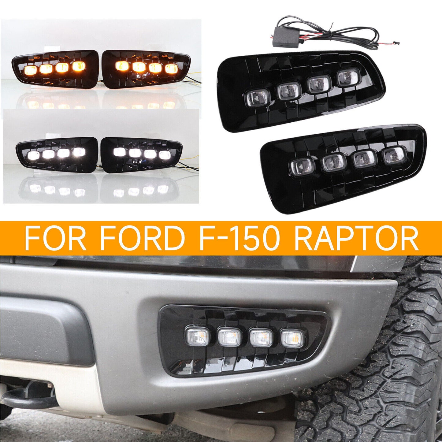 Front Bumper Fog Lights for Ford F150 SVT 2010-2014 LED DRL Turn Signal