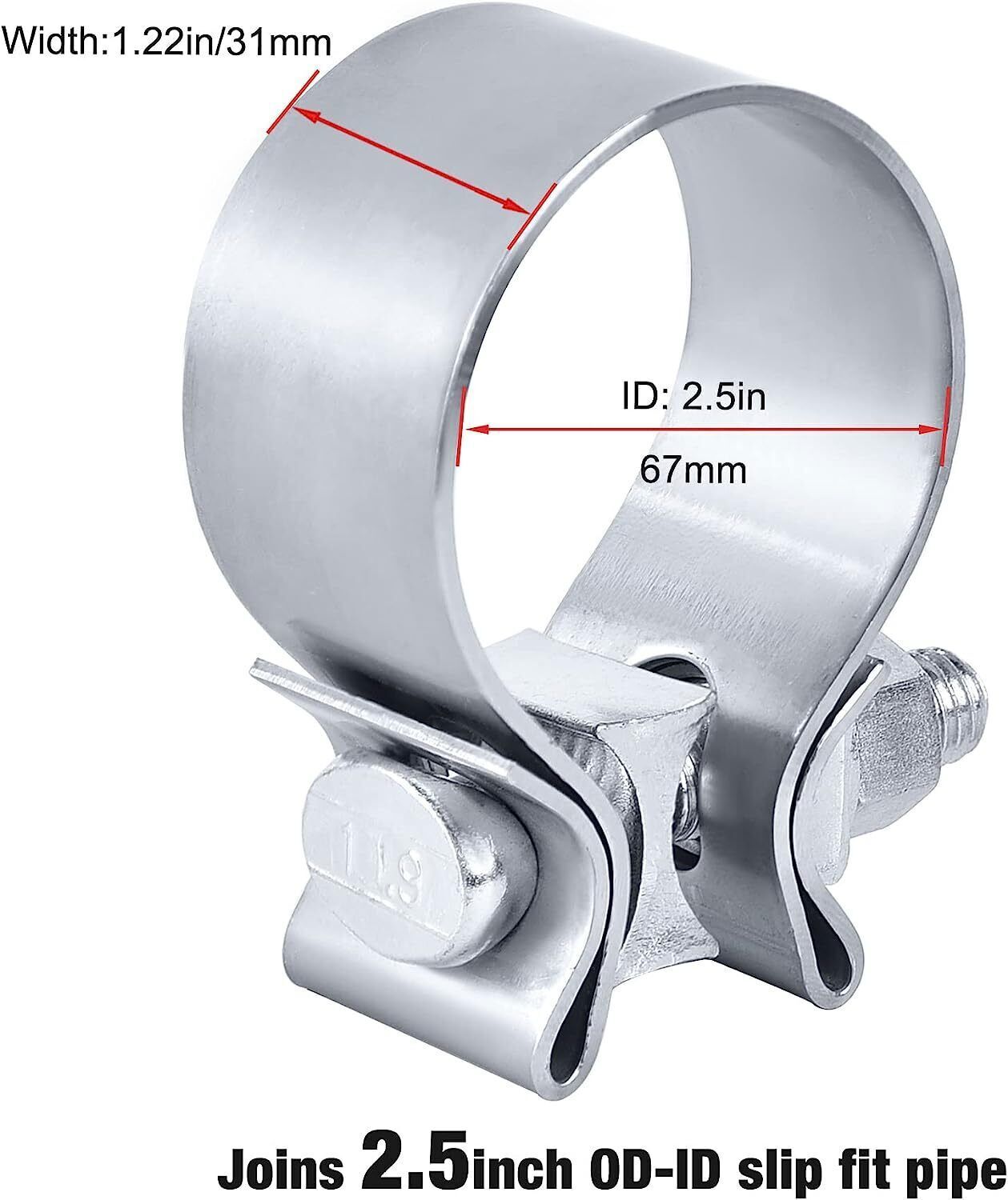 2-Pack 2.5-inch Exhaust Clip Narrow Band Muffler Clip Stainless Steel Watch Strap