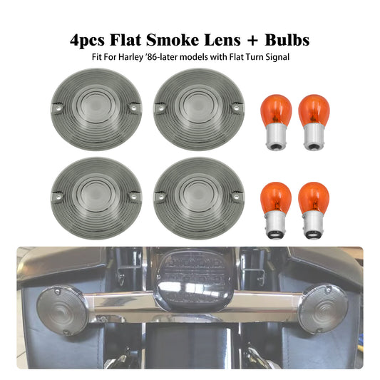 Smoke Turn Signal Lens Cover w/ 4pcs Bulbs for Harley Touring Road Electra Glide