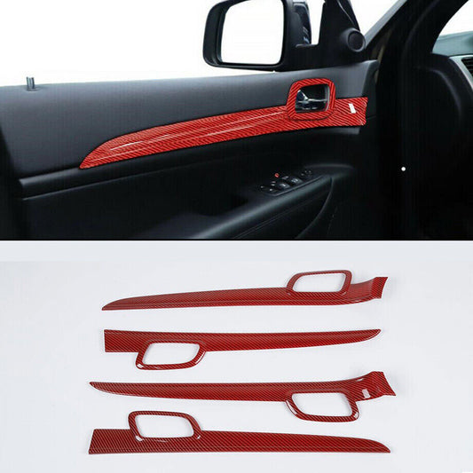 For 2011-20 for Jeep Grand Cherokee Red Carbon Inner Door Handle Trim Cover Strip 4x