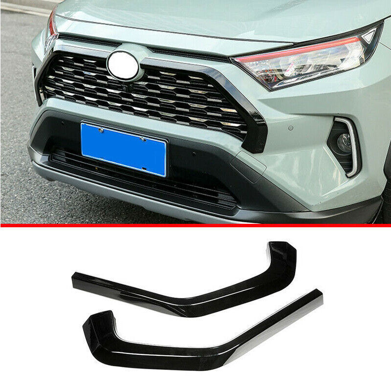 for Toyota RAV4 19-23 Black Front Center Mesh Grille Grill Strip Cover Trim 2PC