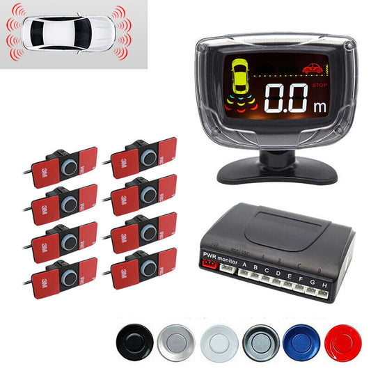 12V 8-probe parking sensor dual-core dual-LCD display car SUV alarm system kit