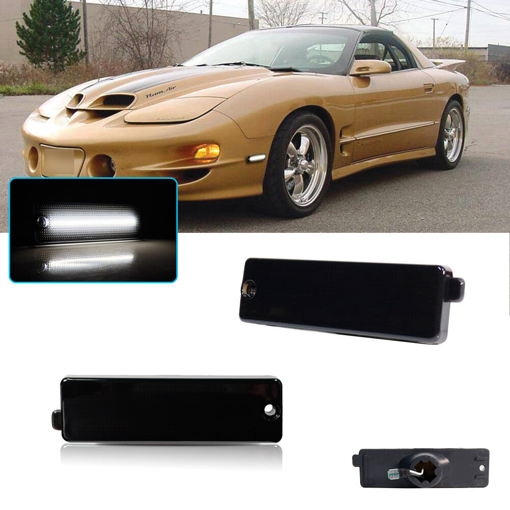 Two front LED white side markers for parking applicable to 1998-2002 for Pontiac Firebird Trans Am