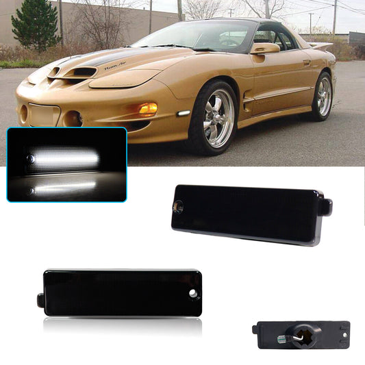 Two front LED white side markers for parking applicable to 1998-2002 for Pontiac Firebird Trans Am