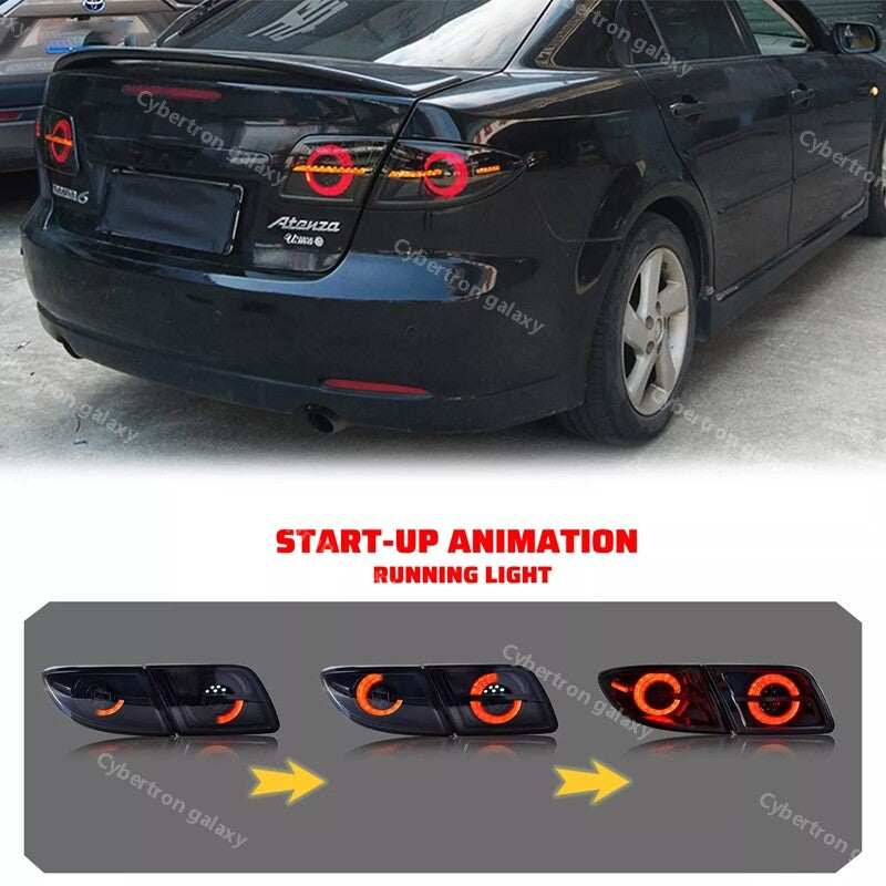 Black LED Sequential Rear TailLights for Mazda 6 2003-2008 Sedan Animation