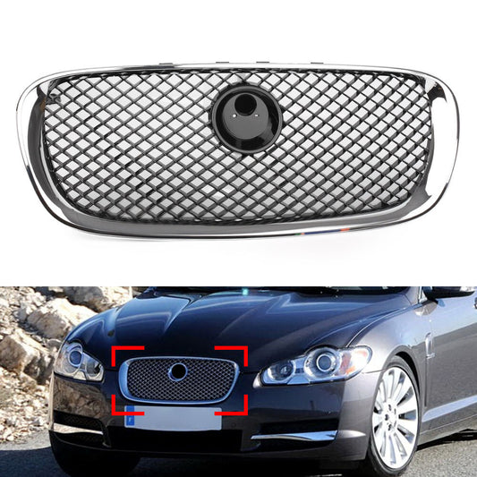 1X Car Front Bumper Grille Grill Fit for Jaguar XF 2008-2011 2009 Chrome Black Mesh
