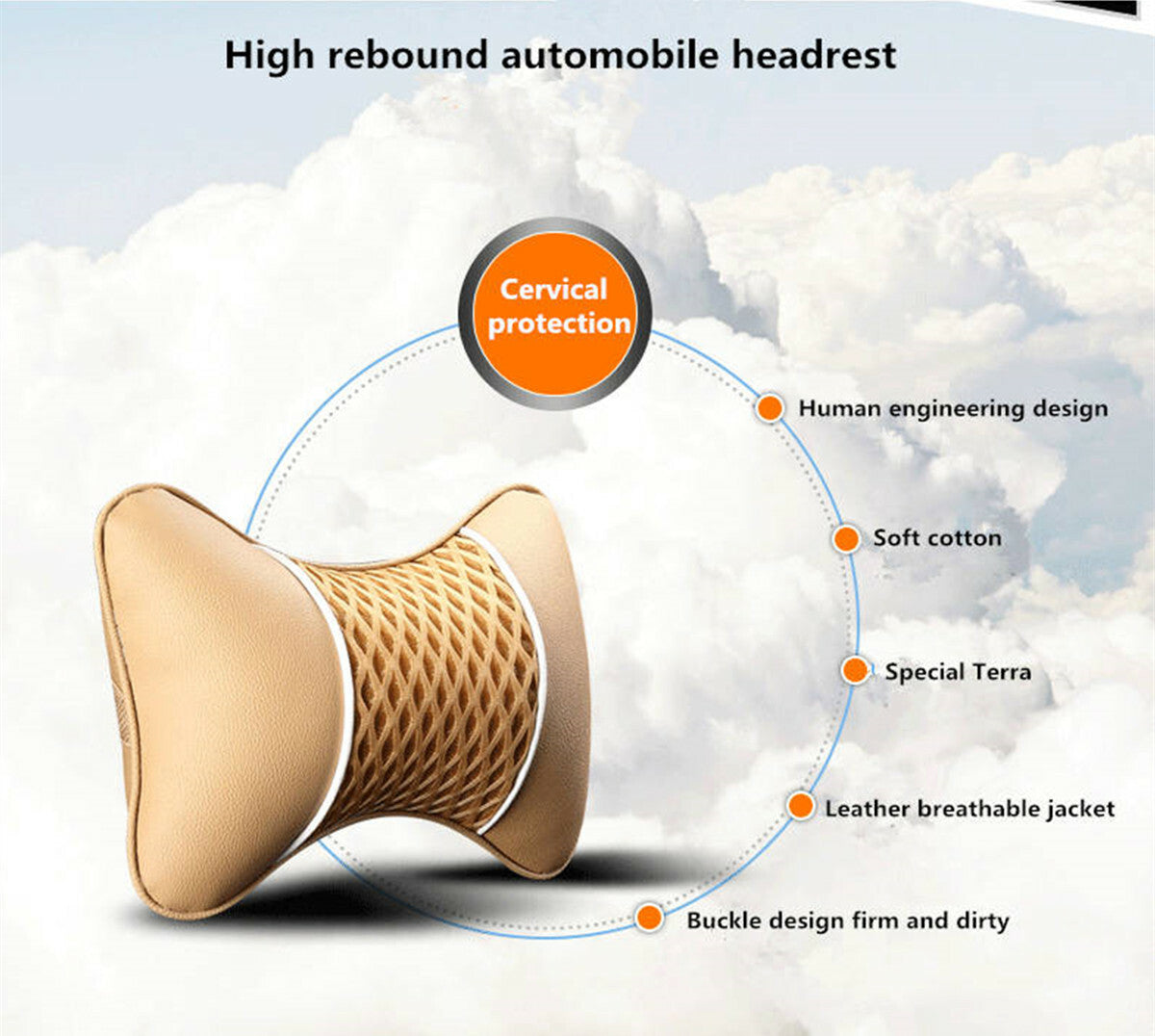 2x Headrest Pad PU Leather Car for Seat Pillow Head Neck Rest Support Cushion Beige