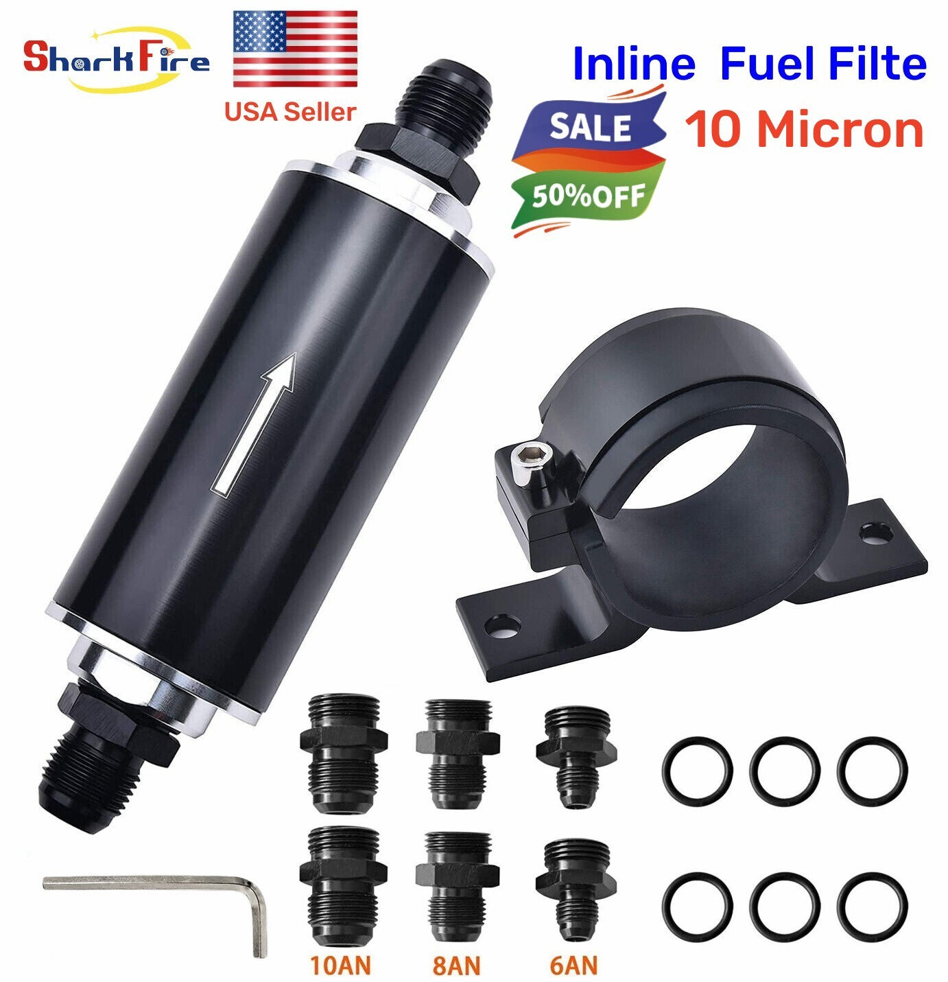 10-micron cleanable air filter, direct-emission fuel filter, turbo 6AN, 8AN, 10AN adapter
