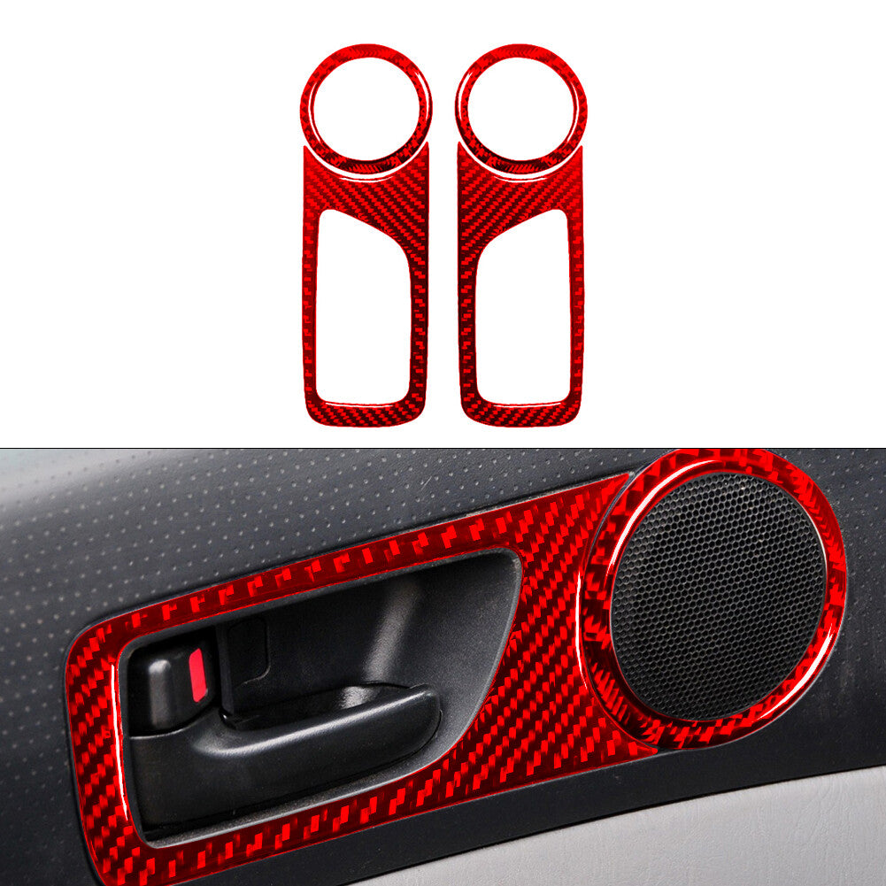 Red Front Door Handle & Horn Ring Trim Carbon Fiber for Toyota Tacoma 2012-2015