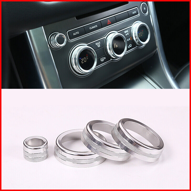 4X Fit for Land Rover Range Sport 2014-2017 Car Silver AC Volume Knob Cover Trim