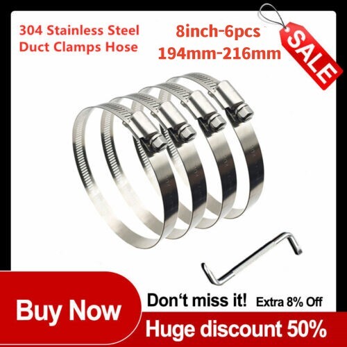 8-inch clip-on fuel hose beater worm gear hose clamp fuel line clamp adjustable 6-piece