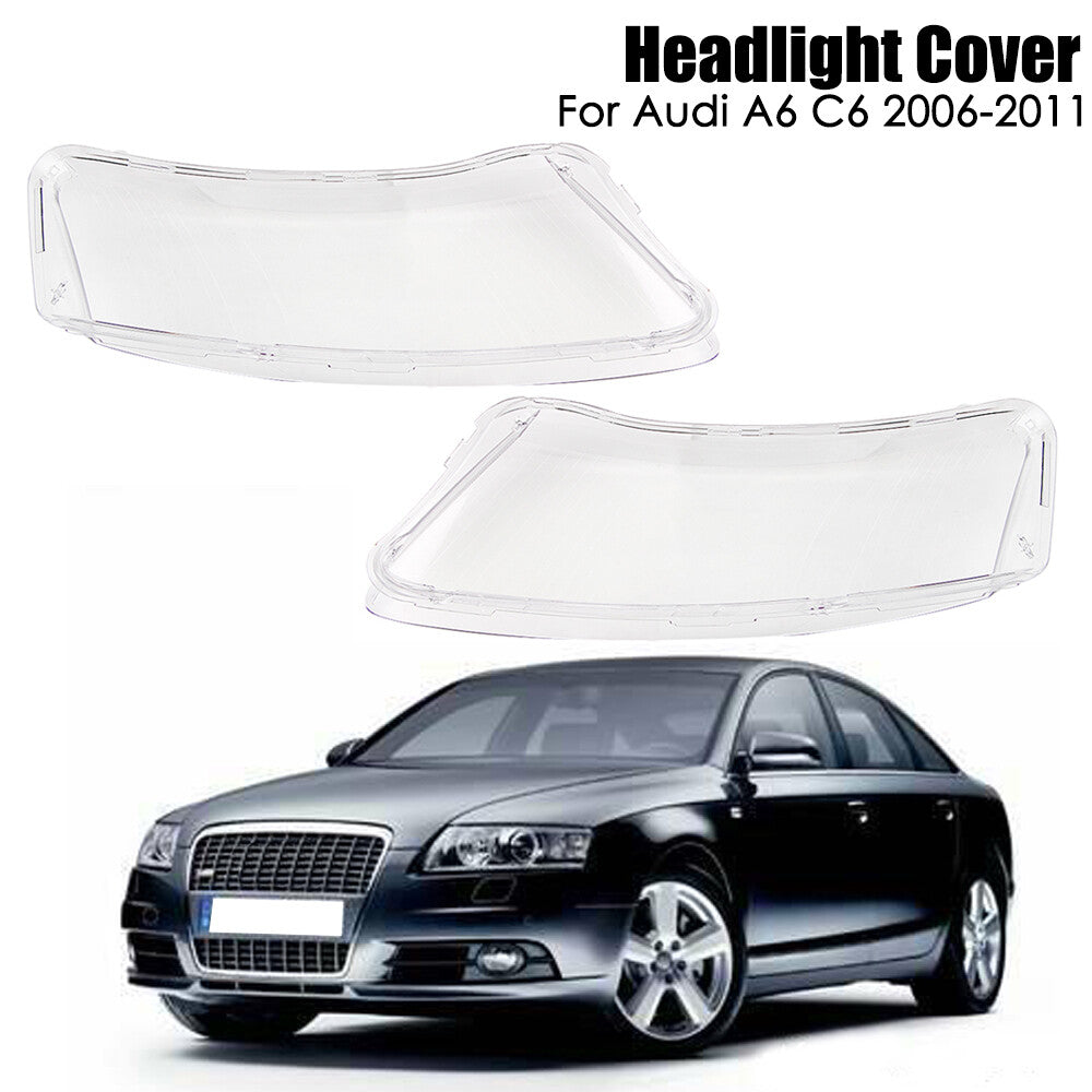 Pair Clear Headlight Lens Right Left Lampshade Covers for Audi A6 C6 2006-2011