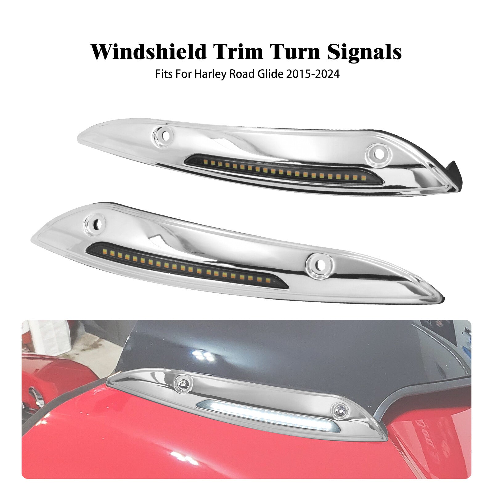 Chrome Aluminum Windshield Trim Turn Signals LED Light for Harley Road Glide 15+
