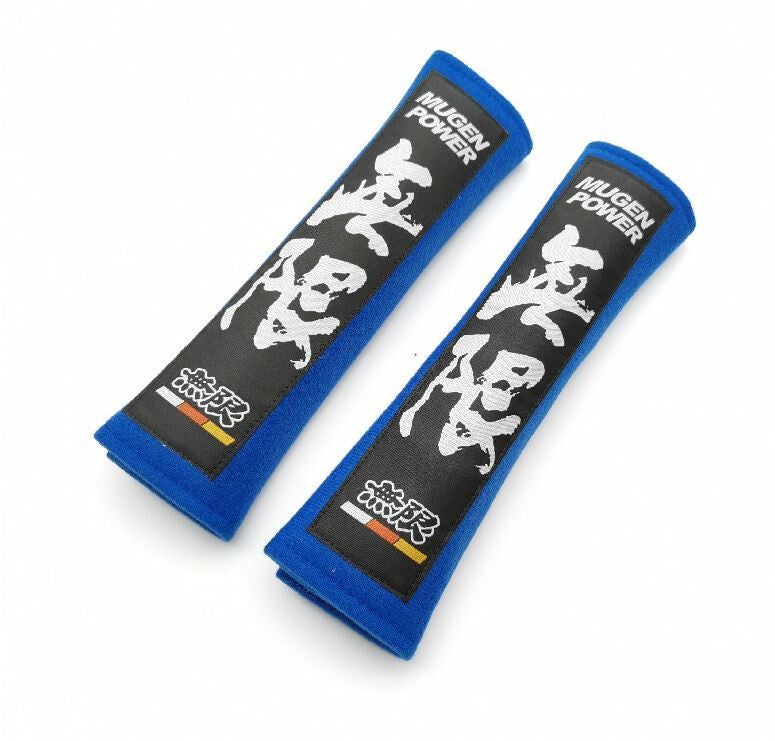 Blue Mugen car seatbelt cover and shoulder strap pad for Mitsubishi vehicles (2 pieces)