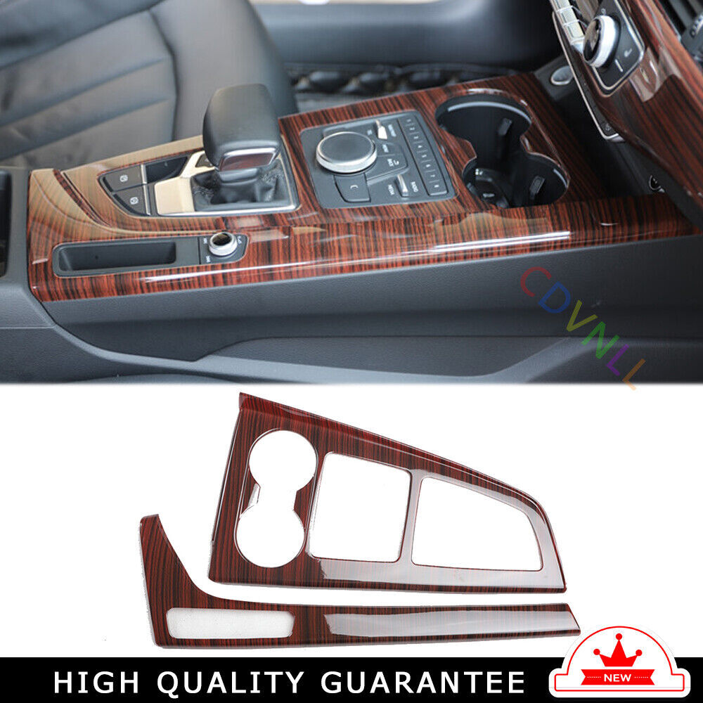 Inner Console Gear Shift Frame Cover Trim 2PCS Fit for Audi A5 17-2019 Red Wood