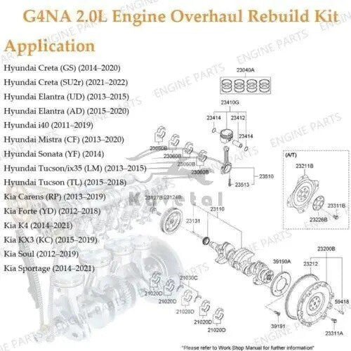 G4NA 2.0L Engine Piston Gasket Bearing Kit w/ Crankshaft Rods for Hyundai for KIA