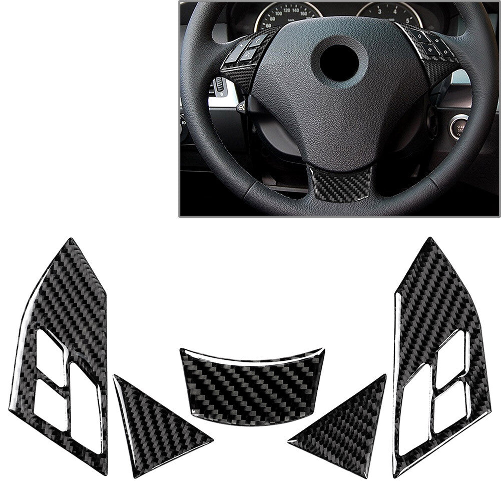 5x Steering Wheel Cover Trim Carbon Fiber Look Fit for BMW 5 Series E60 E61 2003-10