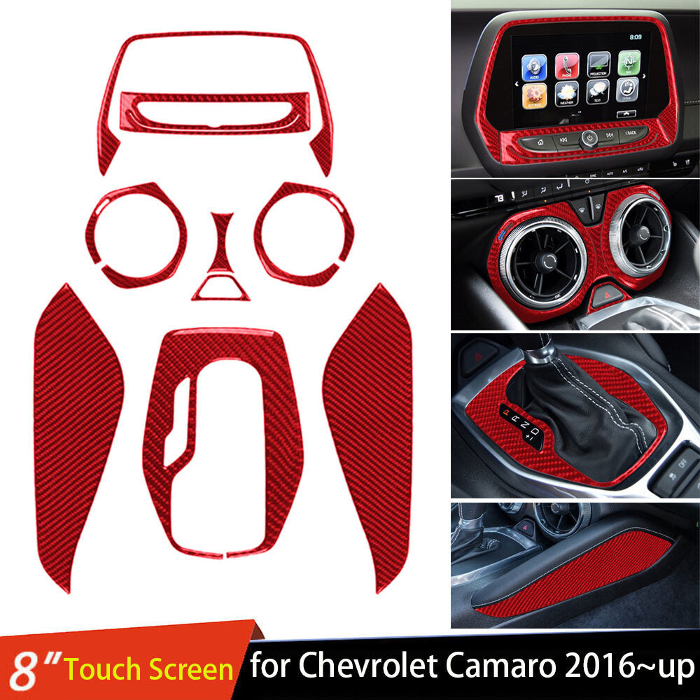9¡ÁRed Carbon Fiber Central Control Set Decor Trim Kit for Chevrolet Camaro 2016+
