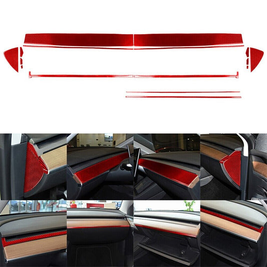 16X Red Carbon Fiber Interior Dashboard Kit Cover Trim for Tesla for Model Y /3 17-22