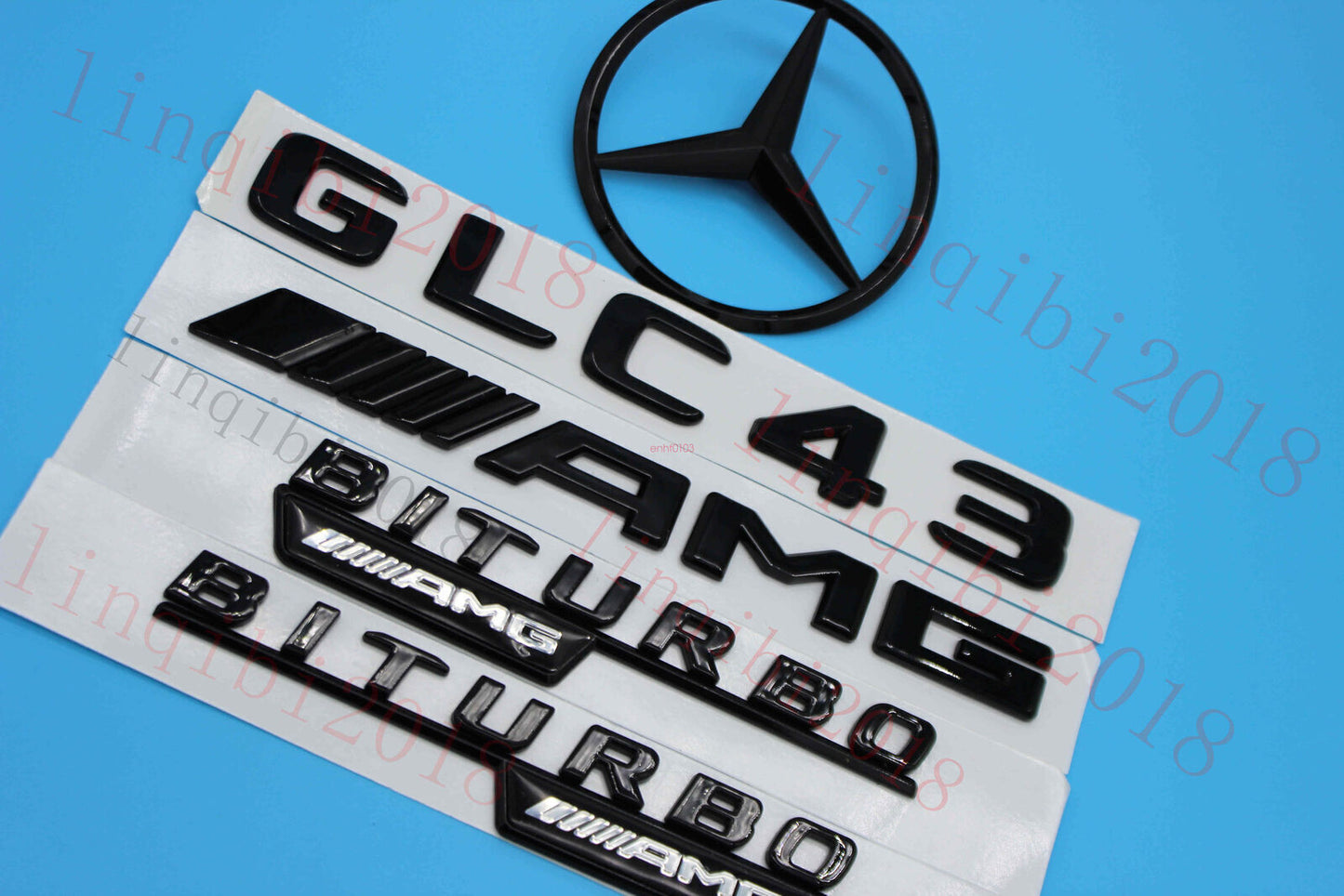 1Set GLC43 AMG BITURBO Trunk Logo Sticker Decal Emblem Badge Package