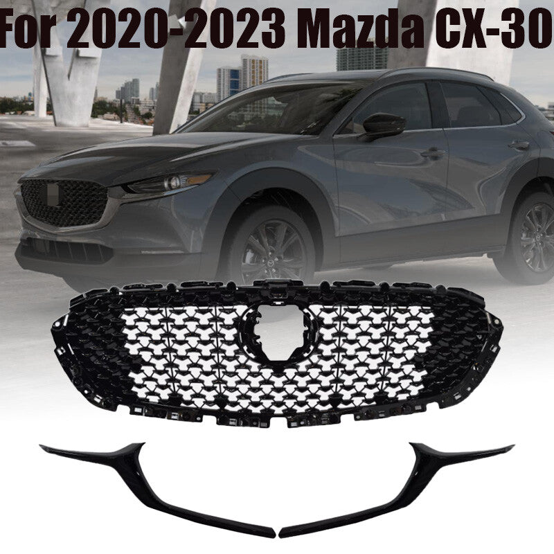Front Grille And Front Grille Molding Trim For 2020-2023 for Mazda CX-30 Gloss Black