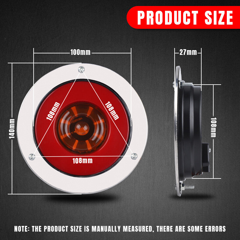2X Red /White 4inch Round 24LED Truck Trailer Stop Turn Signal Tail Brake Lights