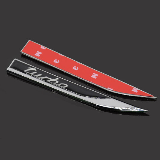 Car Metal Logo 2 Pcs Universal TURBO Dagger Fender Emblems Sticker Badge Decal