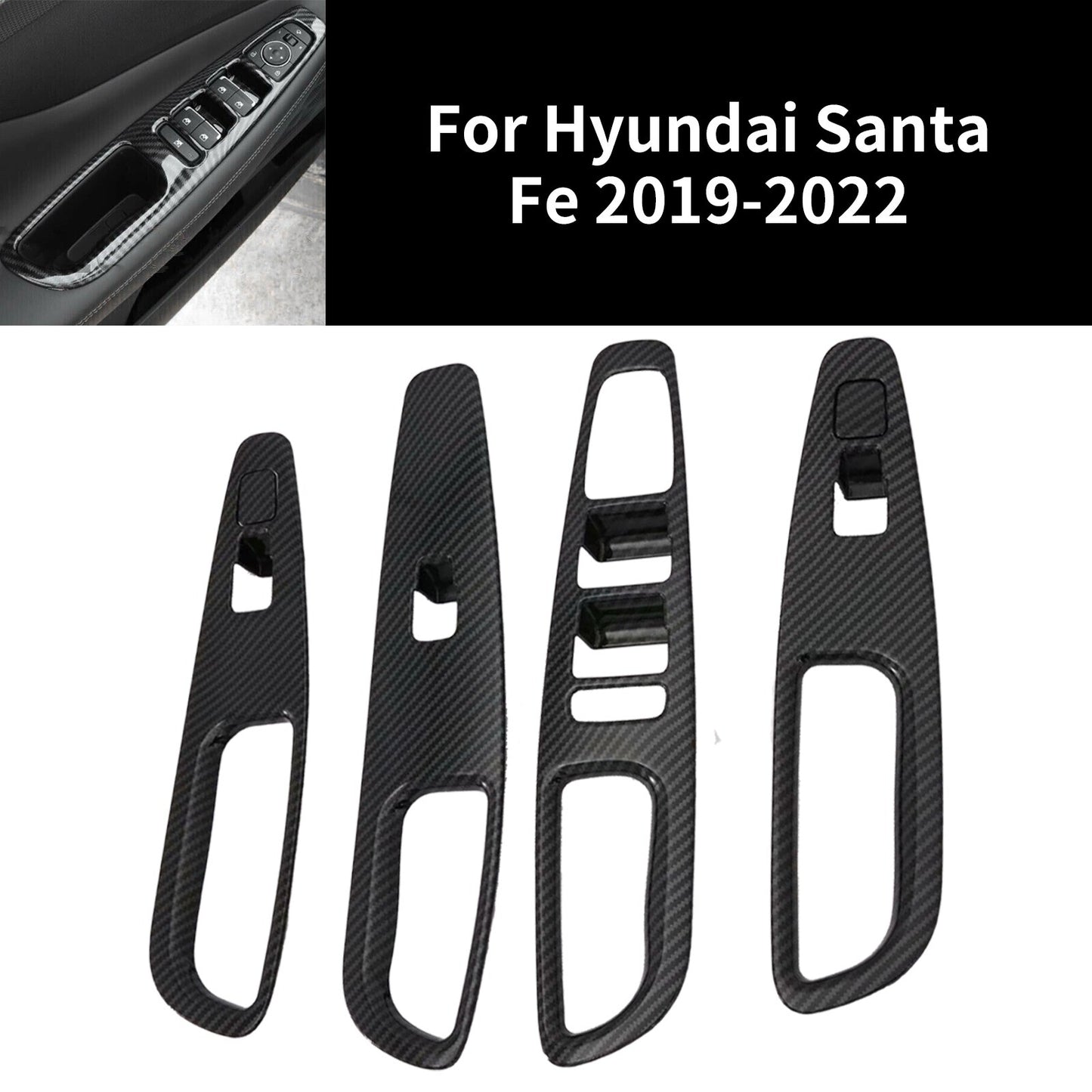 for Hyundai Santa Fe 2019-2022 Carbon Fiber Style Window Lift Switch Cover Trim
