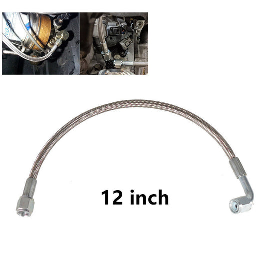Turbine oil feed line 12-inch steel braided PTFE line 4AN 90° straight hose end PTFE