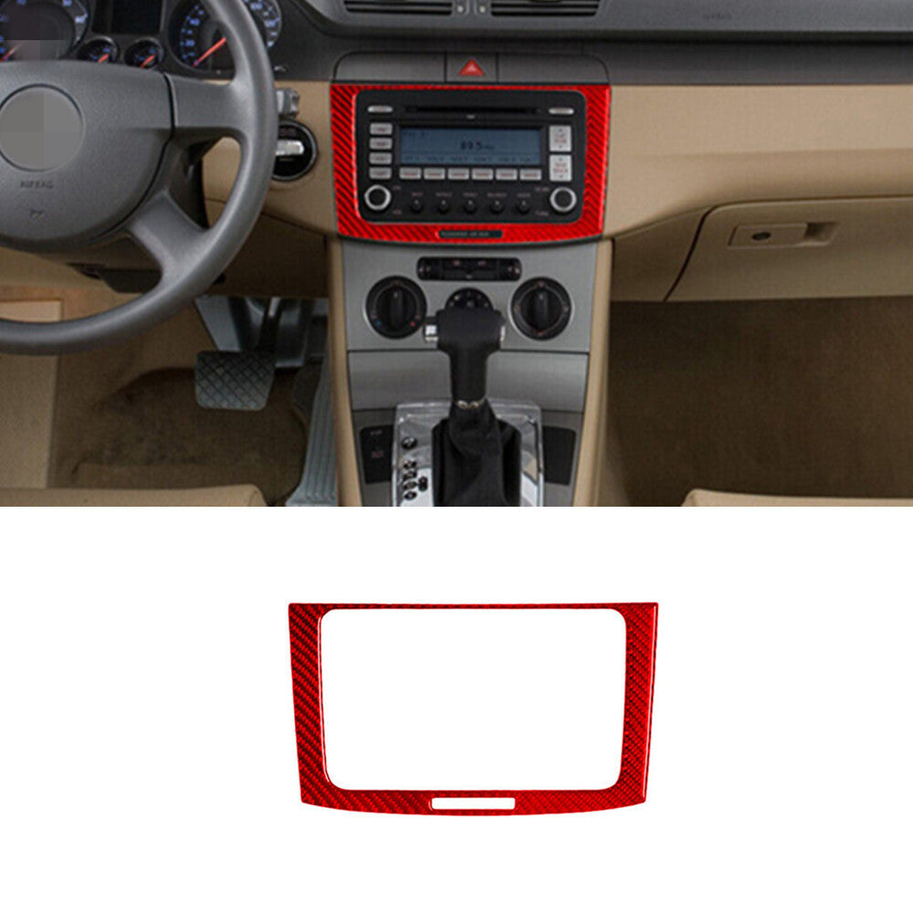 Car Radio Controller Panel Trim Cover Carbon Fiber for VW for Passat 2006-2011 Red