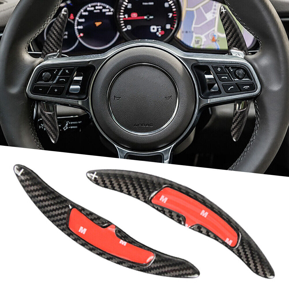 for Porsche 911 991 718 Spyder 2x Carbon Fiber Steering Wheel Paddle Shift Fit