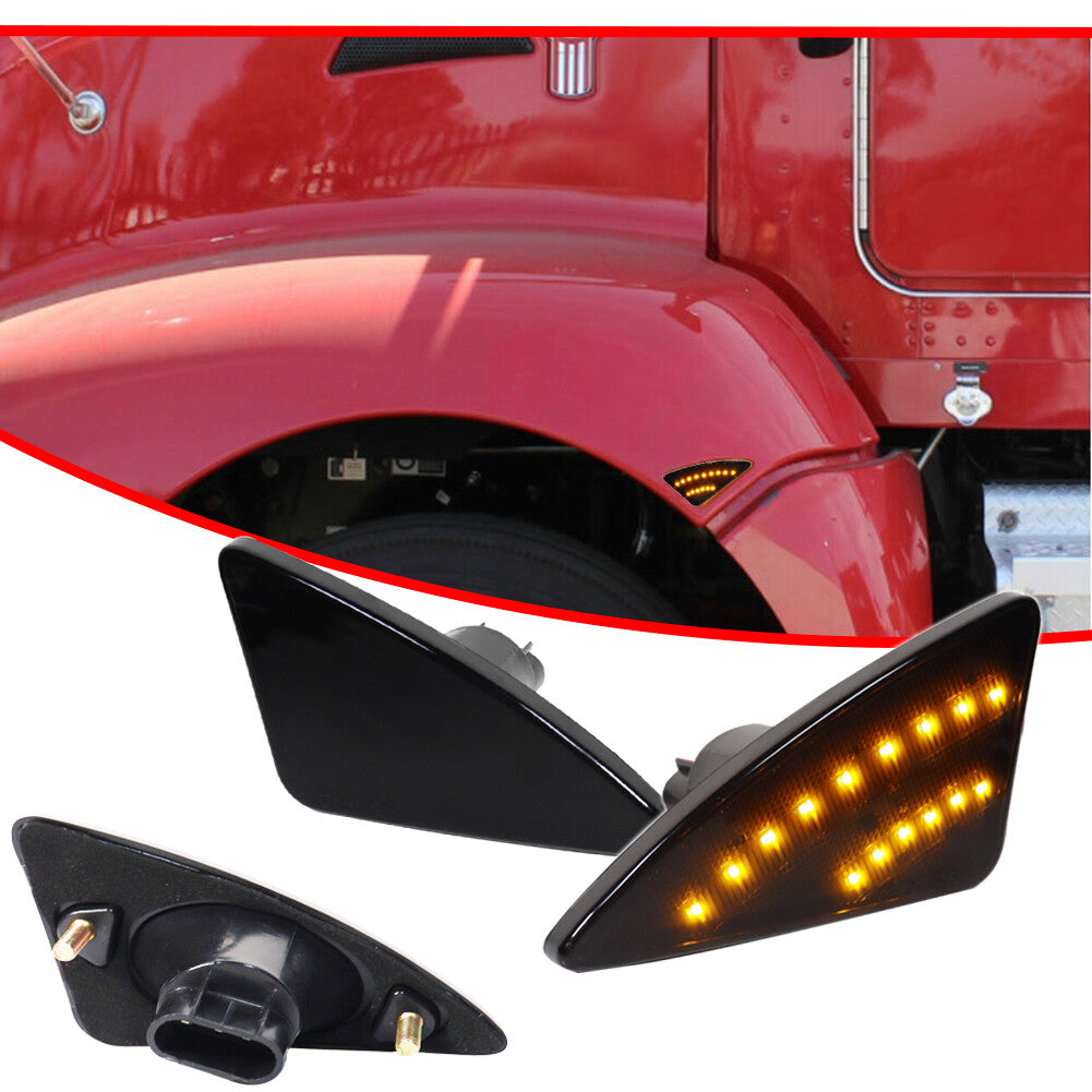 2-Pack Smoked Lens Amber Cab Side Marking Turn Signal Lights for Kenworth 2008-2021
