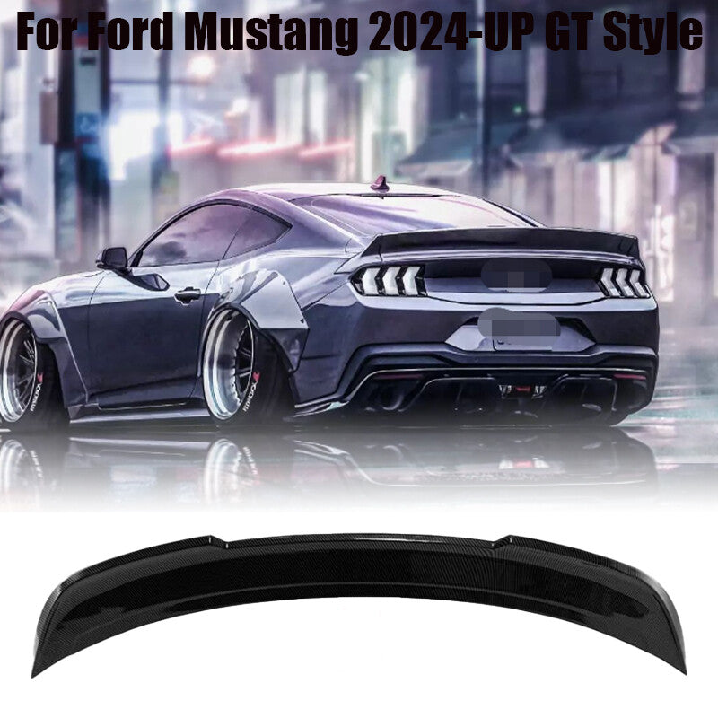 for Ford for Mustang 2024-UP GT Style Carbon Fiber Black Rear Spoiler Wing Trunk Lip
