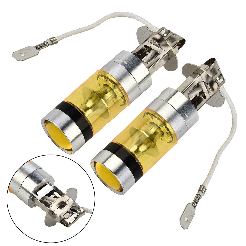 2Pcs Car Yellow H3 4300K 2000LM 12-24V LED Fog Light Taillight Bulb Replacement