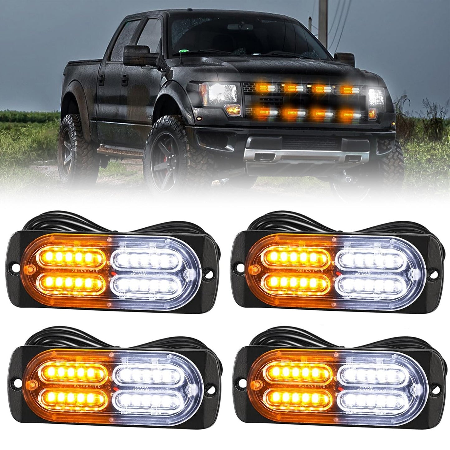 4x 20LED Amber White Recovery Strobe Flashing Grille Light Bar Truck Beacon Lamp