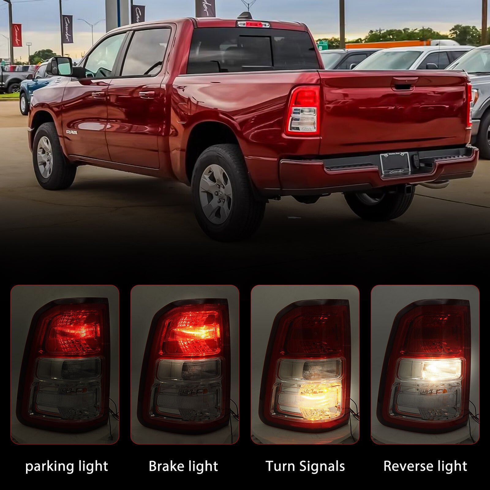 For 2019-2023 for Dodge for Ram 1500 w/ Chrome Halogen Tail Light Lamp w/ Bulb Driver