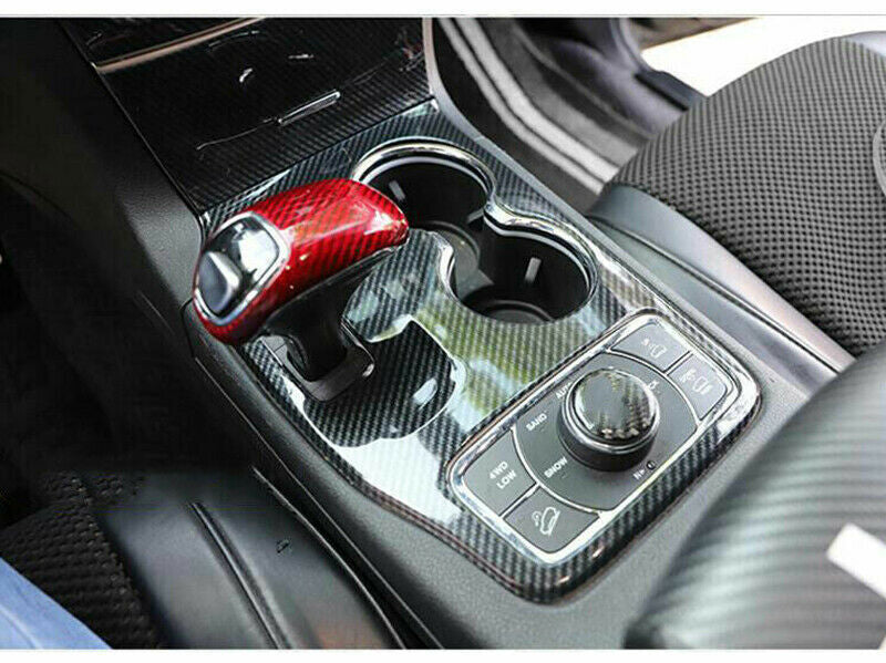 1P for Jeep Grand Cherokee 2014-2015 Red Carbon Fiber Gear Shift Knob Cover Trim