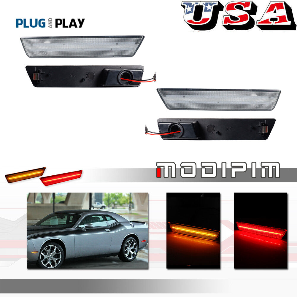 Amber/red front and rear LED side marker lights for 08-14 for Dodge for Challenger with clear lens