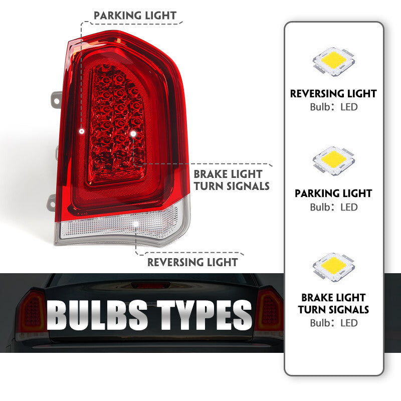 Passengers are eligible for 2015-2023 for Chrysler 300 chrome trim full LED taillights and brakes.