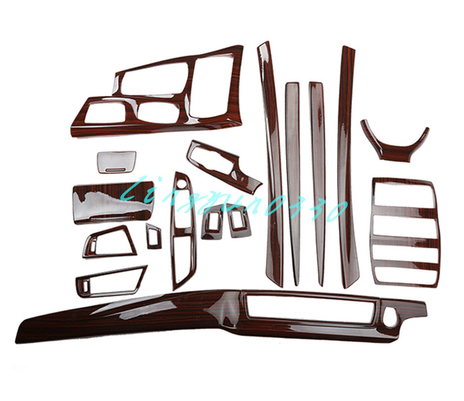 for BMW 5 Series 2011-2016 Red Wood Grain Interior Molding Kit Cover Trim 17PCS