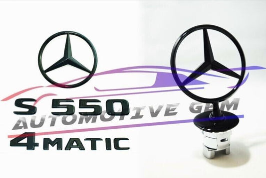 S550 4MATIC Rear Star Badge Gloss Black Badge Logo Hood Trim W222 Sedan