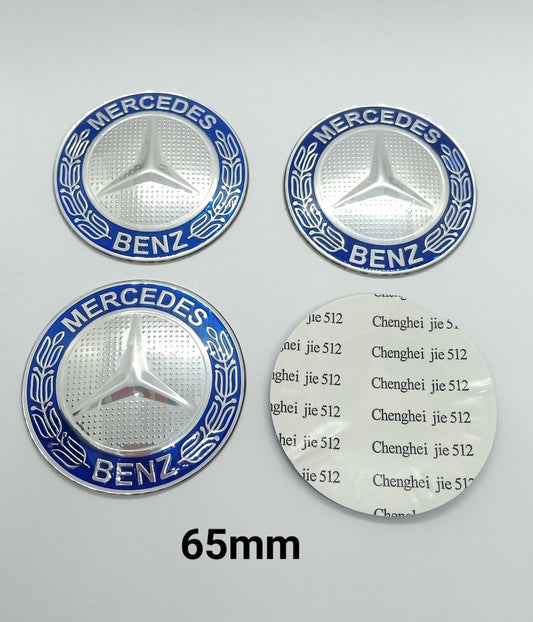 4 Stickers Bleu Centre de Roue Moyeu Wheel Cover for Mercedes 65mm