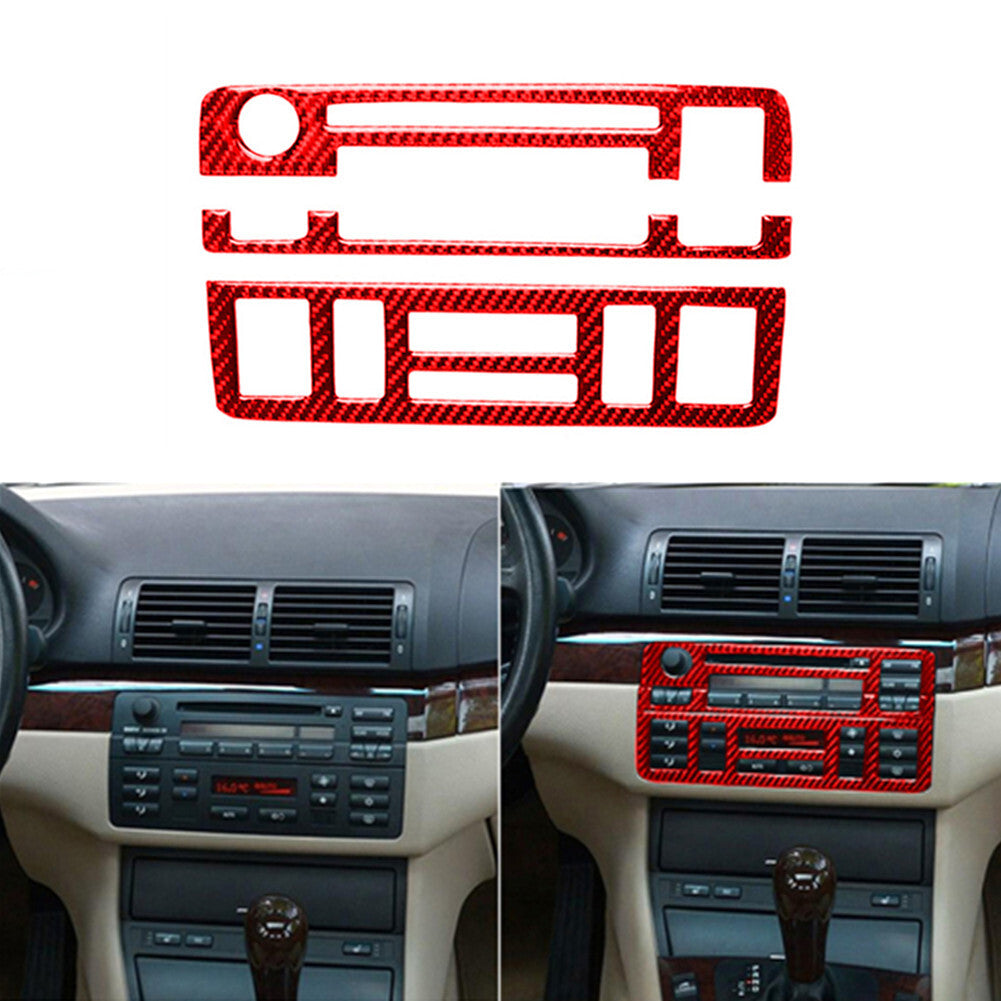 Red Carbon Fiber Center Console CD Panel Trim Cover for BMW 3 Series E46 1998-05