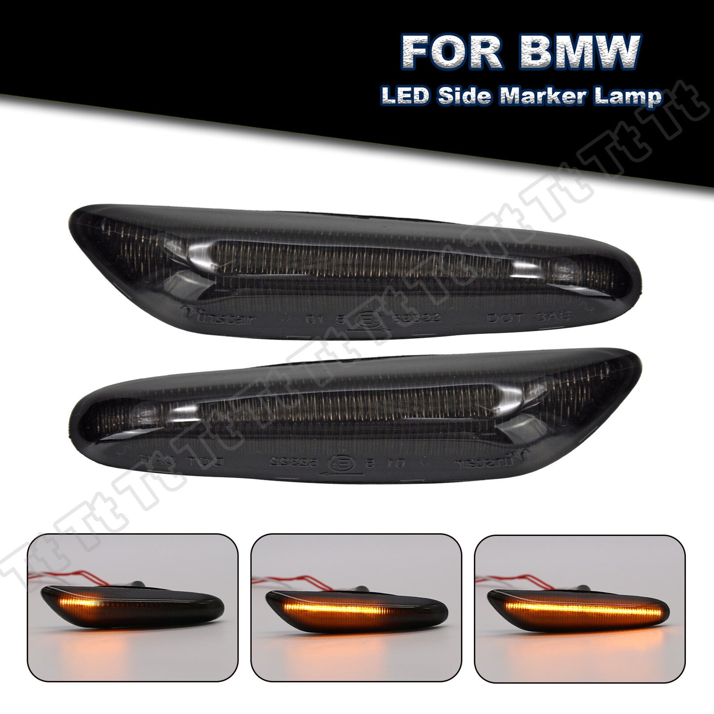 Sequential smoked LED side marker lights for BMW E60, E61, E82, E88, E90, E91, E92, E93