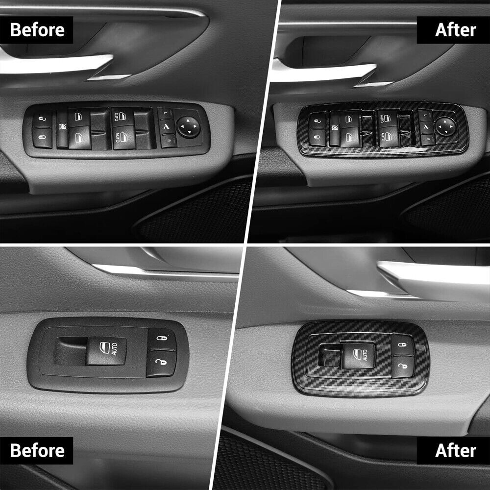 2016+ Carbon Fiber Window Lift Trim Switch Panel Cover Trims for Dodge Charger