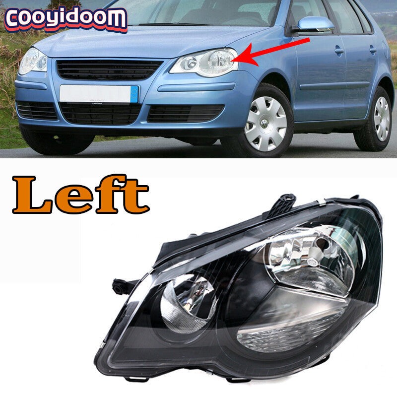The black headlight assembly with the left front bumper fog light is suitable for Volkswagen POLO 9N3 (2006-2010).